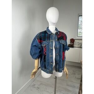 Carole Little Jean Jacket Patchwork Detail Pockets Size L 100% Cotton